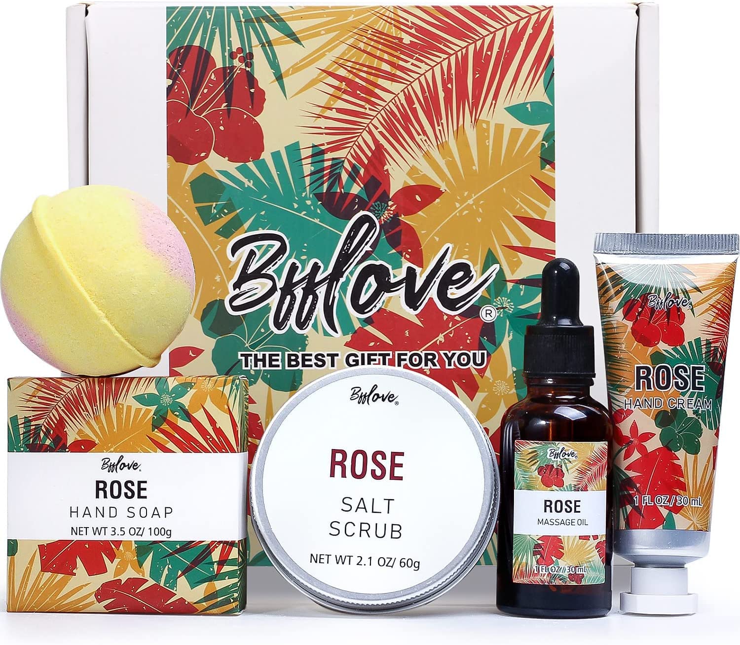 Bild von Spa Gift for Women, Spa Gift for Her, 5Pcs Rose Scent Bath Gift Box includes Massage Oil, Salt Scrub, Soap Bar, Bath Bomb, Hand Cream. Bath Set for Women Gifts, Pamper Spa Gift for Mom, Wife, Friend