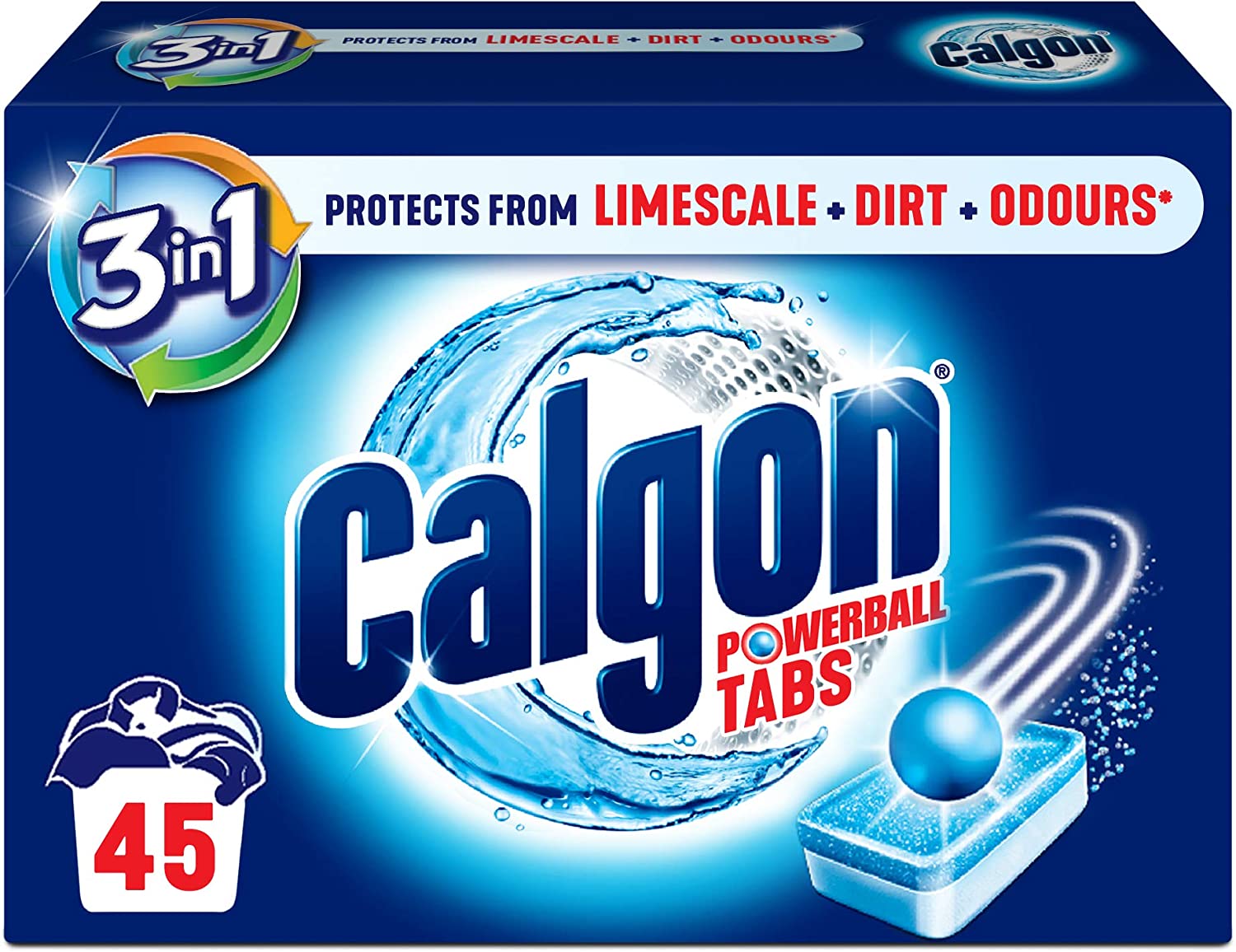 Bild von Calgon 3-in-1 Washing Machine Deep Clean Water Softener Tablets l Units: 45 Tablets l Size: M Pack l Removes Odours & Reside