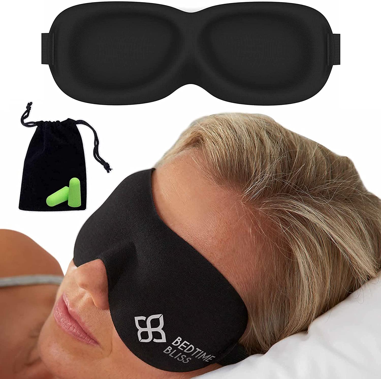 Bild von Eye Mask for Sleeping | Sleep Mask Men/Women Better Than Silk Our Luxury Blackout Contoured Eye Masks are Comfortable – This Sleeping mask Set Includes Carry Pouch and Ear Plugs (No Scent)