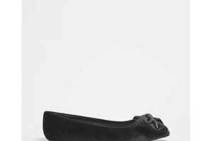 Bild von Simply Be Velvet Bow Trim Flat Shoes Wide Black 5 Female
