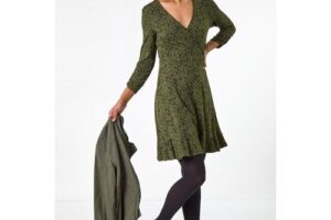 Produktbild von Roman Floral Print Wrap Front Stretch Dress in Khaki – Size 12 12 female