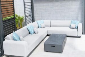 Bild von Harbour Lifestyle Luna Outdoor Fabric Corner Group Set with Coffee Table in Oyster Grey