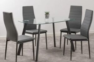 Produktbild von Seconique Abbey Glass Dining Table and 4 Grey Faux Leather Chairs