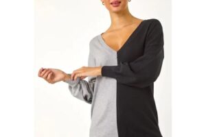 Bild von Roman V-Neck Colour Block Knit Jumper in Grey 16 female