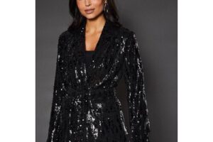 Bild von Wallis Womens Tie Belted Sequin Blazer – Black – Size: 10