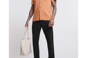 Bild von Jacamo Short Sleeve Revere Collar Slub Shirt Orange 2XL52/54 male