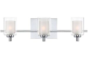 Produktbild von Quoizel Kolt 3 Light Bathroom Wall Light In Polished Chrome With Glass Shades –
