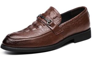 Bild von Chic Steps Fashion 2024 New Fashion Business Leather Shoes Dress Groom Shoes Low Help Set Foot Leather Alligator Print Casual Shoes Man Lofer Shoes 38 brown