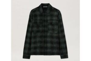 Produktbild von Palm ANGELS  Curved Logo Check Shirt – Man Shirts Military Green – Off White 48