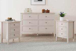 Bild von Large 6 Drawer Chest of Drawers and Pair of one Drawer Bedside Tables – Rowley Taupe Grey Range Material: New Products