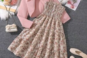 Bild von SHEIN Tween Girl Floral Long Sleeve Top And Slip Dress Set, Spring Autumn Pink Girls