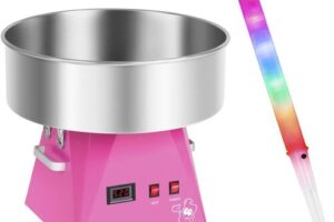 Bild von Royal Catering Cotton Candy Machine Set with LED Cotton Candy Sticks – 52 cm – 1,030 W – 50 pcs. RCZK-1030-W-R SET1