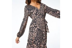 Bild von Roman Animal Print Tie Detail Wrap Dress 10 female